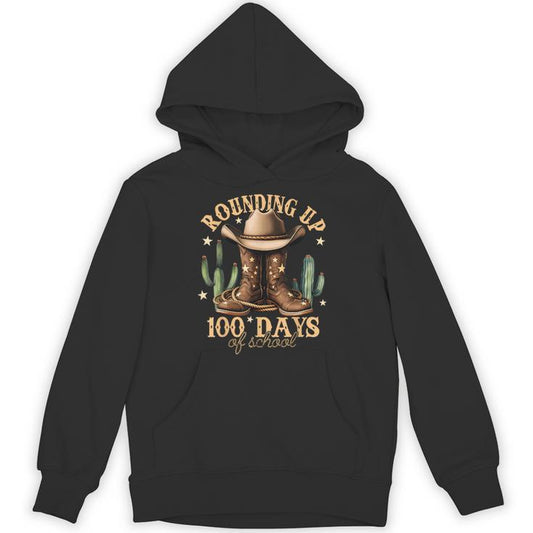 Cowboy Rounding Up 100 Days Of School 100Th Day Of School Unisex Hoodie