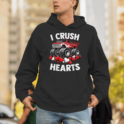 I Crush Hearts Valentines Day Monster Truck Boys Toddler Unisex Hoodie