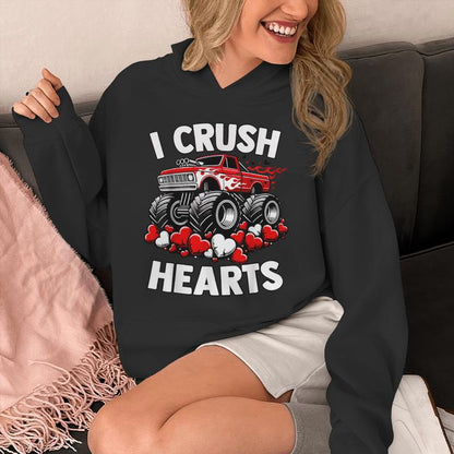 I Crush Hearts Valentines Day Monster Truck Boys Toddler Unisex Hoodie