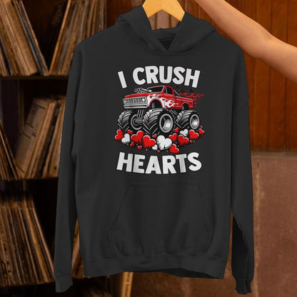I Crush Hearts Valentines Day Monster Truck Boys Toddler Unisex Hoodie