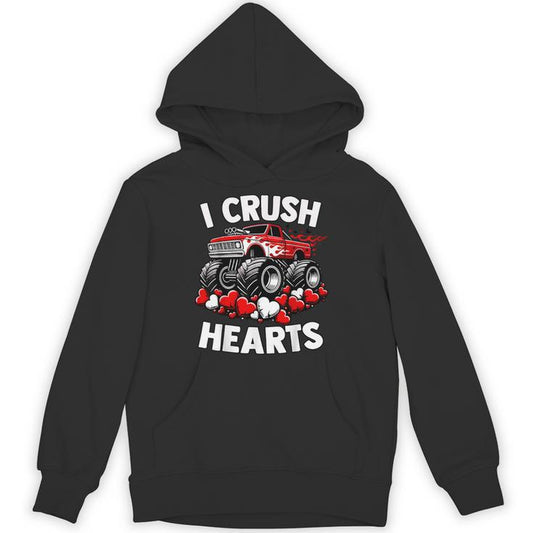 I Crush Hearts Valentines Day Monster Truck Boys Toddler Unisex Hoodie