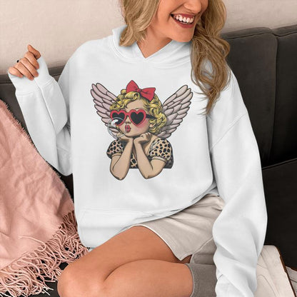 Cupid Blowing Bubble Heart Sunglasses Leopard Valentines Day Unisex Hoodie