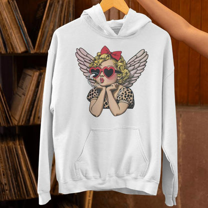 Cupid Blowing Bubble Heart Sunglasses Leopard Valentines Day Unisex Hoodie
