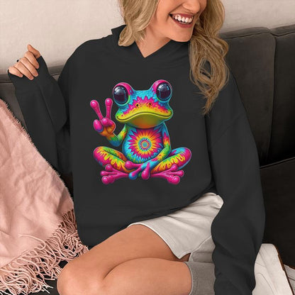 Cute Frog Tie-Dye Frog Peace Sign Hippie Unisex Hoodie