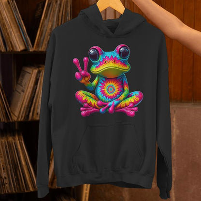 Cute Frog Tie-Dye Frog Peace Sign Hippie Unisex Hoodie