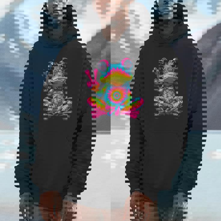 Cute Frog Tie-Dye Frog Peace Sign Hippie Unisex Hoodie