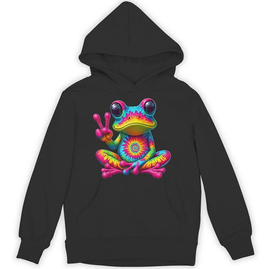 Cute Frog Tie-Dye Frog Peace Sign Hippie Unisex Hoodie