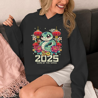Cute Happy Chinese New Year Of The Snake 2025 Lunar Zodiac Unisex Hoodie
