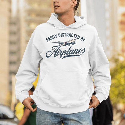 Easily Distracted By Airplanes Plane Lover Vintage Aviation Unisex Hoodie