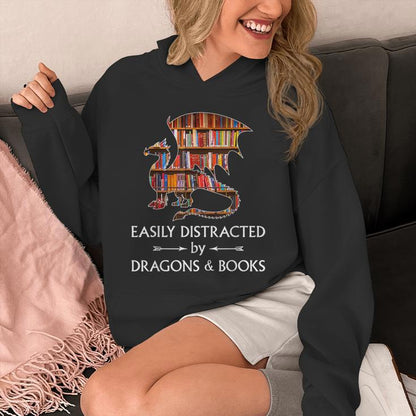 Easily Distracted By Dragons And Books Book &amp; Dragon Unisex Hoodie