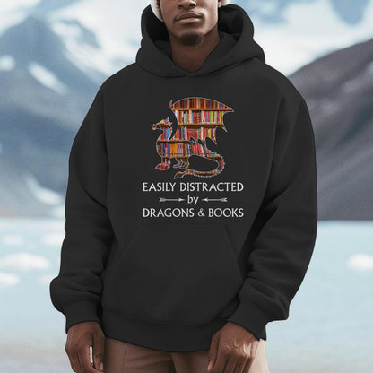 Easily Distracted By Dragons And Books Book &amp; Dragon Unisex Hoodie