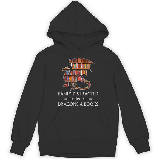 Easily Distracted By Dragons And Books Book &amp; Dragon Unisex Hoodie