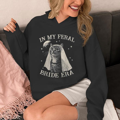Cat In My Feral Bride Era Engagement Bridal Retro Unisex Hoodie