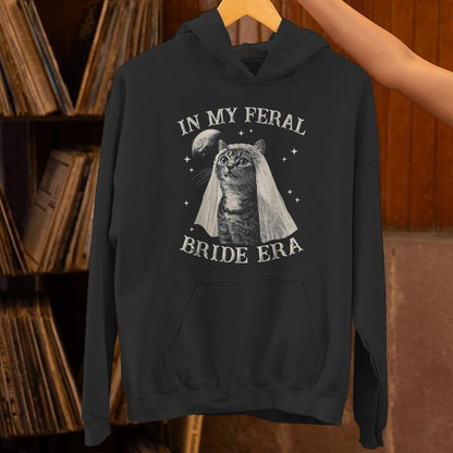 Cat In My Feral Bride Era Engagement Bridal Retro Unisex Hoodie
