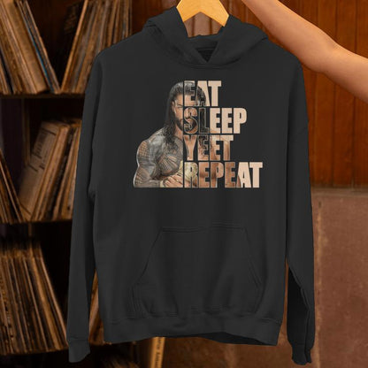 Eat Sleep Yeet Repeat Vintage Wrestling Saying Mens Unisex Hoodie