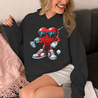 Heart Playing Golf Valentine's Day For Sport Lovers Unisex Hoodie