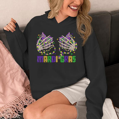 Mardi Gras Skeleton Hands With Beads And Fleur-De-Lis Unisex Hoodie