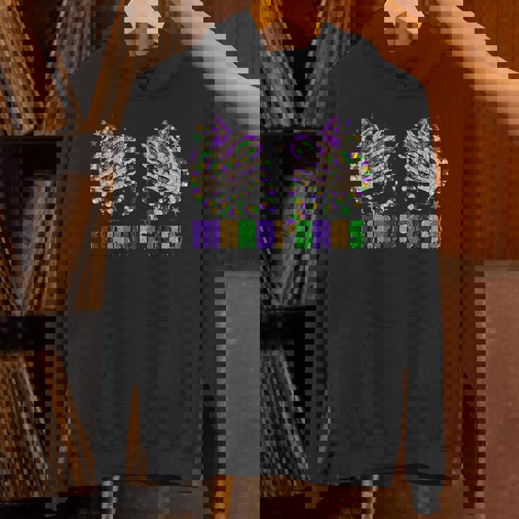 Mardi Gras Skeleton Hands With Beads And Fleur-De-Lis Unisex Hoodie