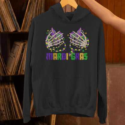 Mardi Gras Skeleton Hands With Beads And Fleur-De-Lis Unisex Hoodie