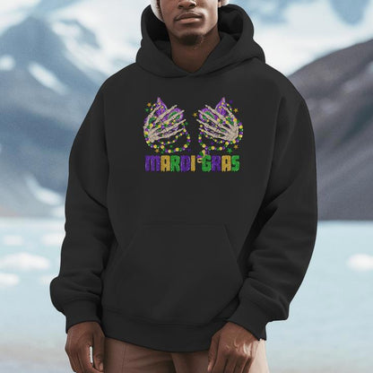 Mardi Gras Skeleton Hands With Beads And Fleur-De-Lis Unisex Hoodie