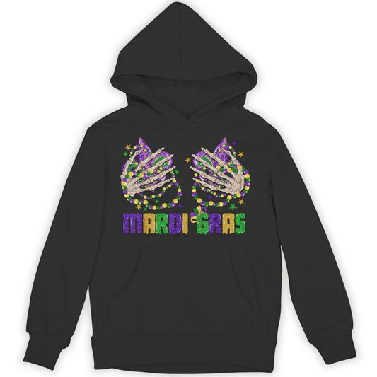 Mardi Gras Skeleton Hands With Beads And Fleur-De-Lis Unisex Hoodie