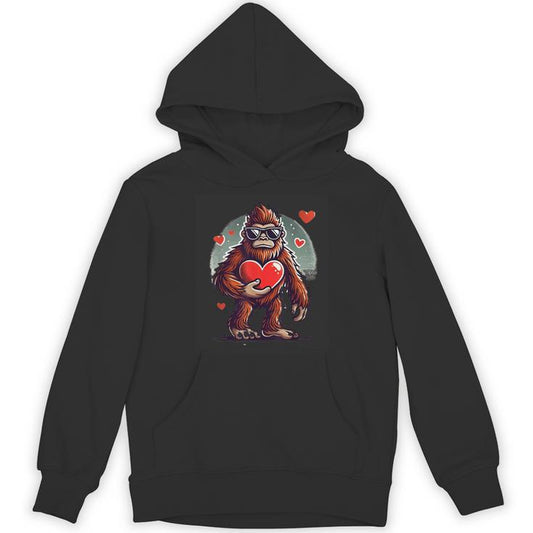 Valentines Day Bigfoot Heart Sunglasses Sasquatch Unisex Hoodie