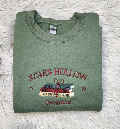 Embroidered Stars Hollow Connecticut Sweatshirt - Connecticut Book Embroidered Unisex Sweatshirt or Hooded Sweatshirt