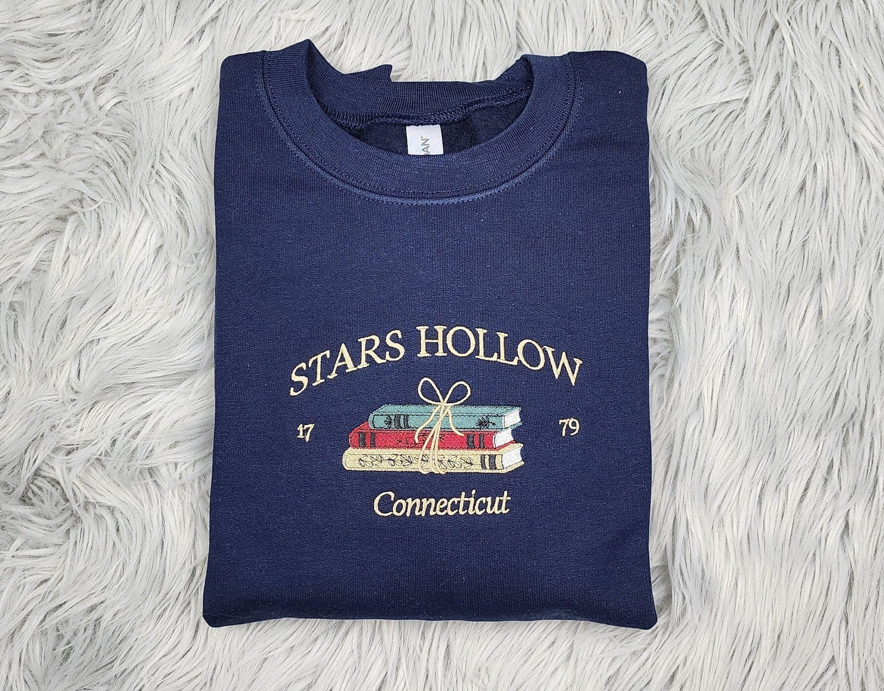 Embroidered Stars Hollow Connecticut Sweatshirt - Connecticut Book Embroidered Unisex Sweatshirt or Hooded Sweatshirt