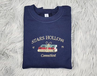 Embroidered Stars Hollow Connecticut Sweatshirt - Connecticut Book Embroidered Unisex Sweatshirt or Hooded Sweatshirt