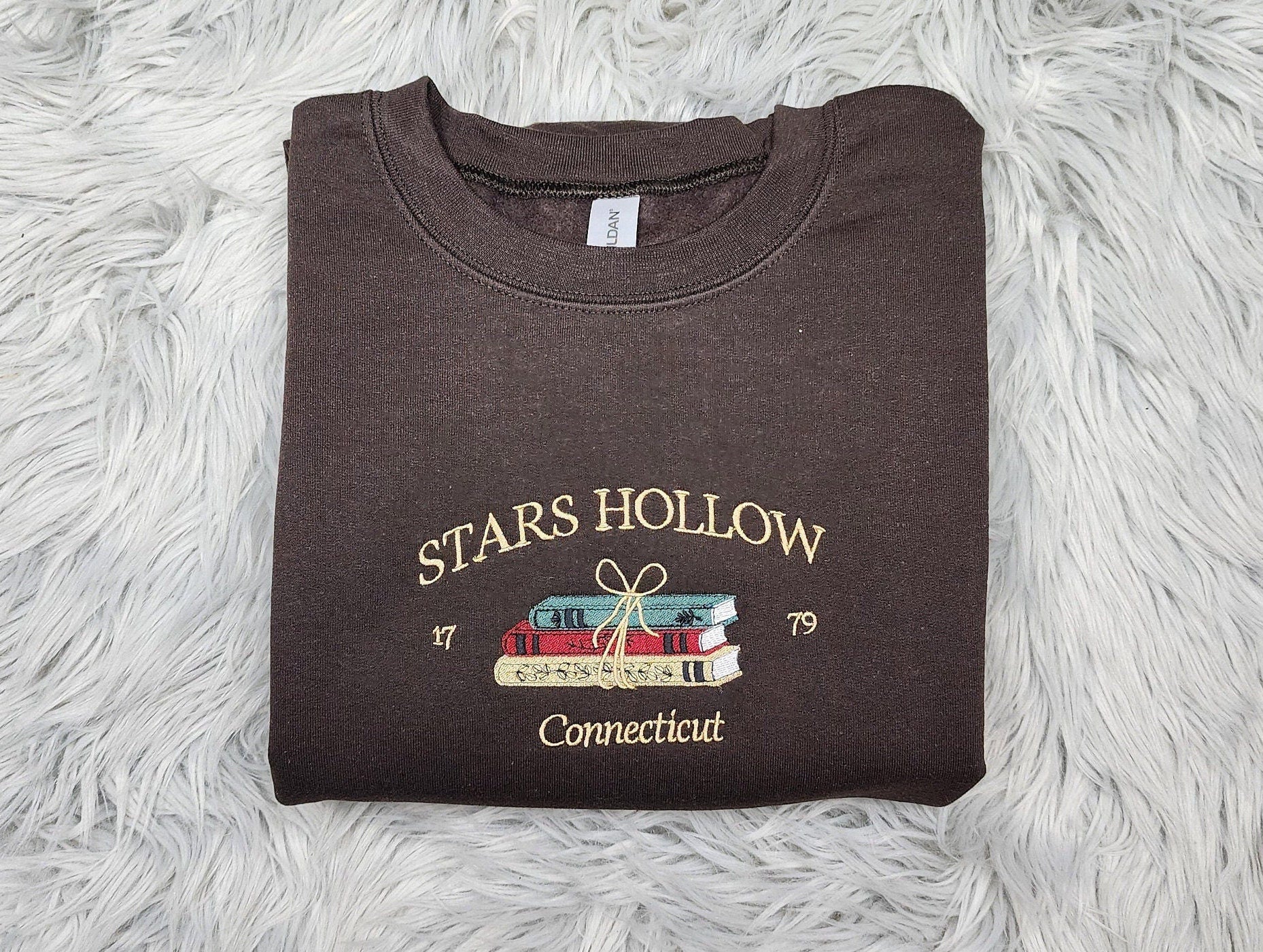 Embroidered Stars Hollow Connecticut Sweatshirt - Connecticut Book Embroidered Unisex Sweatshirt or Hooded Sweatshirt