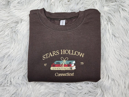 Embroidered Stars Hollow Connecticut Sweatshirt - Connecticut Book Embroidered Unisex Sweatshirt or Hooded Sweatshirt