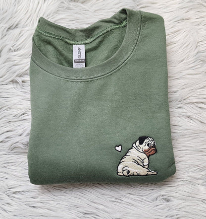 Embroidered Pug  Sweatshirt, Pug Love Unisex Sweatshirt or Hooded Sweatshirt