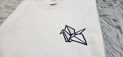 Paper Crane Embroidered Crewneck - Origami Embroidered Crewneck - Origami Pocket logo - T-Shirt - Sweatshirt - Hoodie