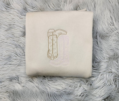 Cowgirl Boots Embroidered  Crewneck Shirt -  Western Style Shirt - Gift for her