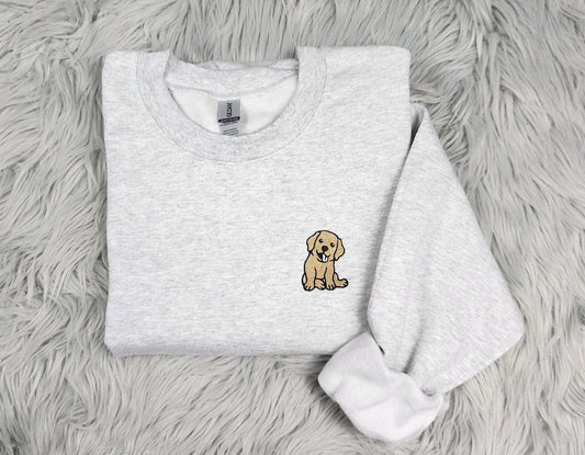 Golden Retriever Embroidered Crewneck - Golden Lab Crew - Golden Retriever Pocket logo - T- Shirt - Sweatshirt or Hooded Sweatshirt
