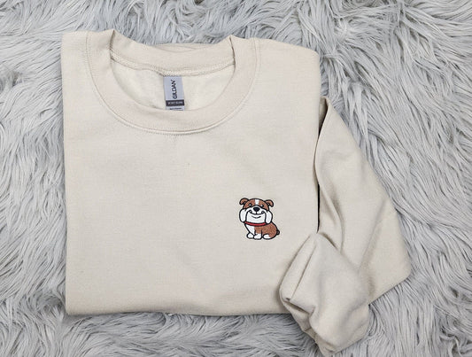 English Bulldog Embroidered Crewneck - English Bulldog Mini Embroidery - English Bulldog Pocket logo - T- Shirt - Sweatshirt - Hoodie