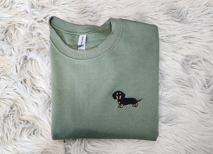 Embroidered Dachshund Crewneck - Dachshund Embroidery Unisex T-Shirt - Sweatshirt or Hooded Sweatshirt