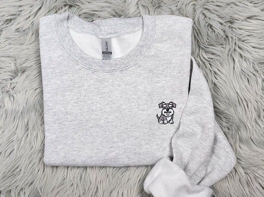 Embroidered Schnauzer Crewneck - Schnauzer Embroidery Unisex Crew - Schnauzer Pocket logo Tee - T- Shirt - Sweatshirt or Hooded Sweatshirt