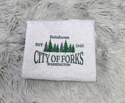 Embroidered City Of Forks Sweatshirt - City Of Forks Washington Unisex Sweatshirt great for men and women Sweatshirt or Hooded Sweatshirt