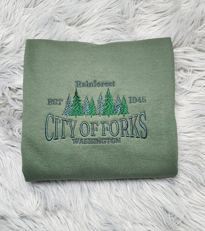 Embroidered City Of Forks Sweatshirt - City Of Forks Washington Unisex Sweatshirt great for men and women Sweatshirt or Hooded Sweatshirt