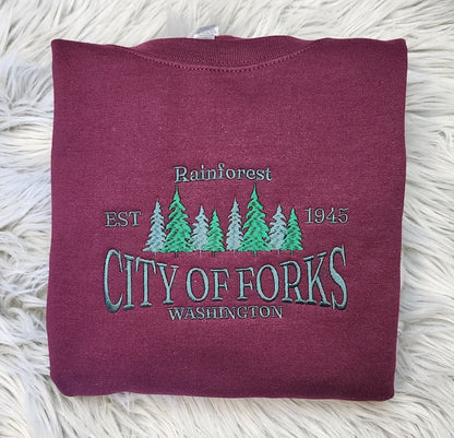Embroidered City Of Forks Sweatshirt - City Of Forks Washington Unisex Sweatshirt great for men and women Sweatshirt or Hooded Sweatshirt