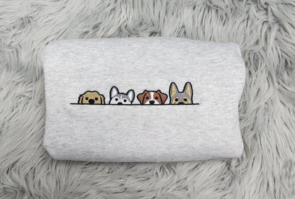 Peeking Dogs Embroidered Crewneck - Gift For Dog Mama and Rescue Mama - Cute Peeking Dogs Crewneck - T-Shirt - Sweatshirt - Hoodie