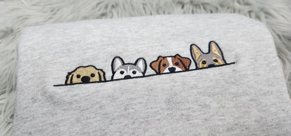 Peeking Dogs Embroidered Crewneck - Gift For Dog Mama and Rescue Mama - Cute Peeking Dogs Crewneck - T-Shirt - Sweatshirt - Hoodie