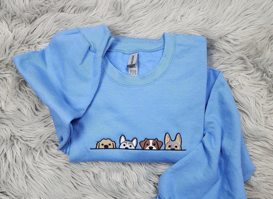 Peeking Dogs Embroidered Crewneck - Gift For Dog Mama and Rescue Mama - Cute Peeking Dogs Crewneck - T-Shirt - Sweatshirt - Hoodie