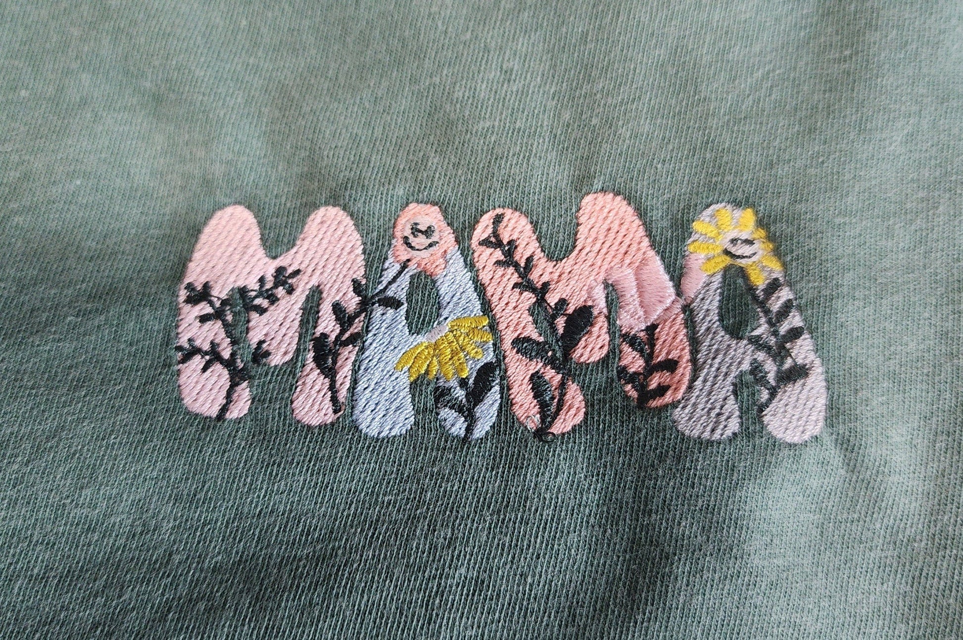 Embroidered Mama Comfort Colors T-Shirt, Pocket Design Flower Embroidered T-Shirt, Mother Gift