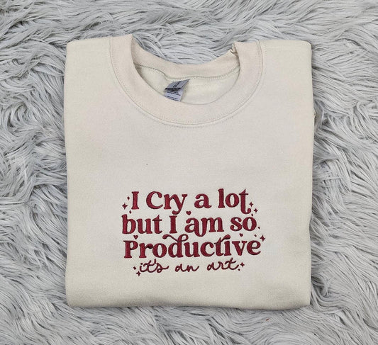 I Cry a Lot but I'm so Productive Embroidered Crewneck - TTPD Crewneck - Embroidered  Poetry Crewneck - T-Shirt - Sweatshirt - Hoodie