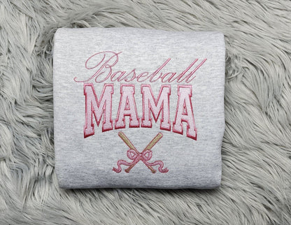 Baseball Mama Embroidered Crewneck - Baseball Mom Embroidery - Cute Mama Shirt - CrewneckT-Shirt, Sweatshirt or Hoodie - Gift for Her