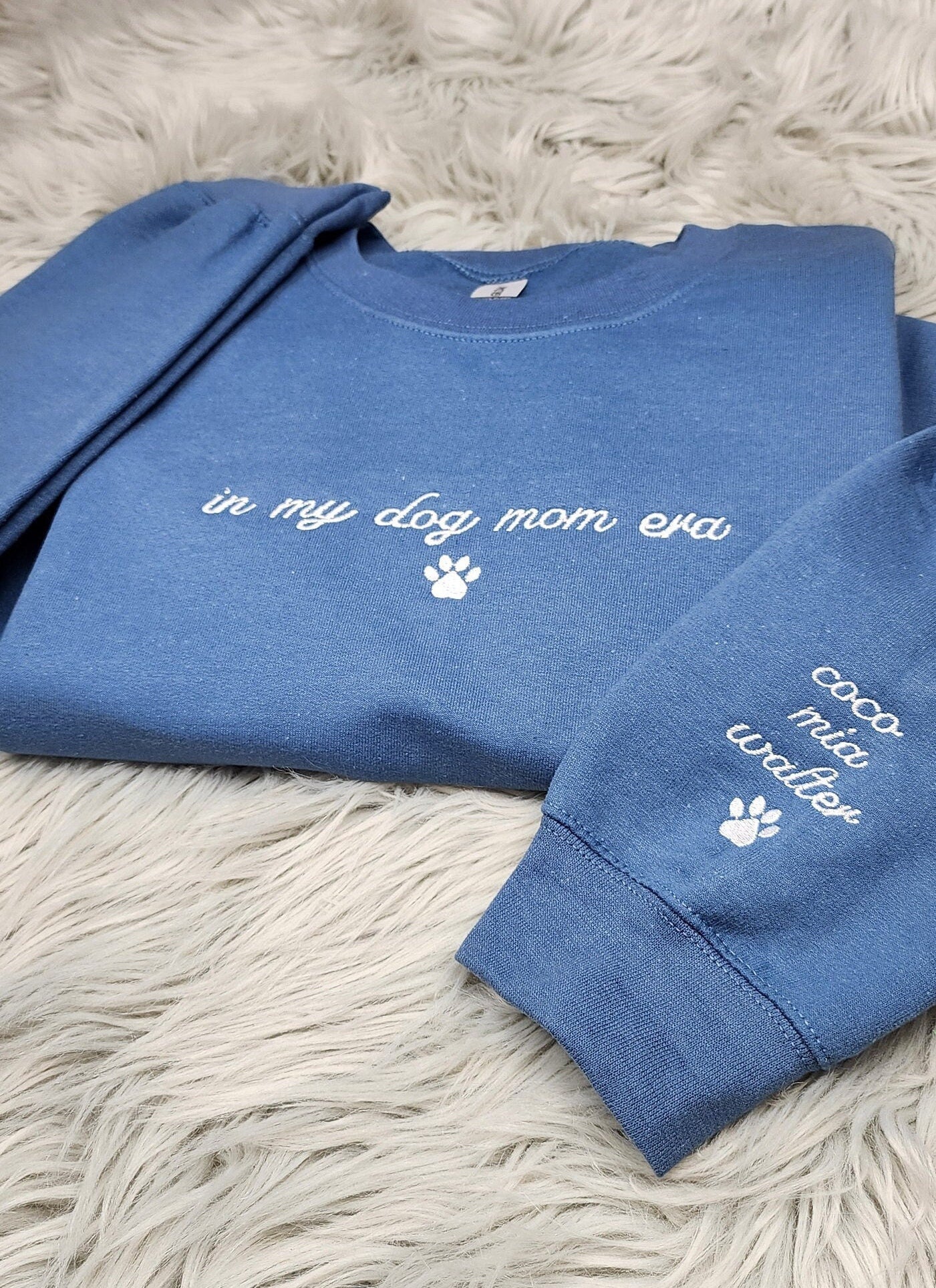 In My Dog Mom Era Embroidered Crewneck - Personalized Embroidered Dog Mom Shirt - Custom Dog Name Sleeve Embroidery -  Dog Mama Gift