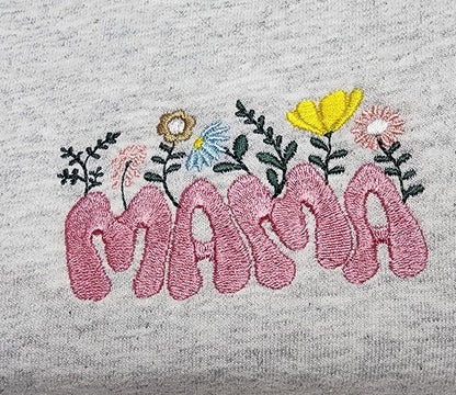 Embroidered Mama Sweatshirt, Pocket Design Flower Embroidered Sweatshirt, Mother Gift