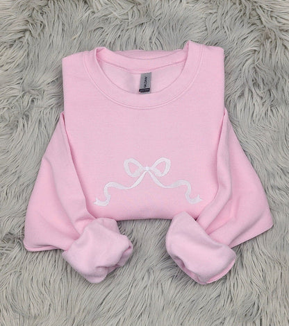 Embroidered Bow Ribbon - Delicate Bow Embroidery - Cute Bow Unisex Crewneck - Crewneck Sweatshirt or Hoodie - Gift for Her